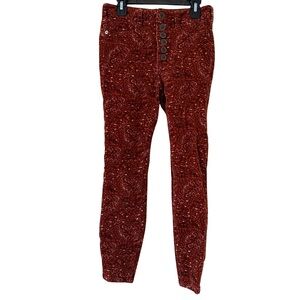 Anthro Pilcro High Rise Skinny Corduroy Pants, Orange & Red Floral